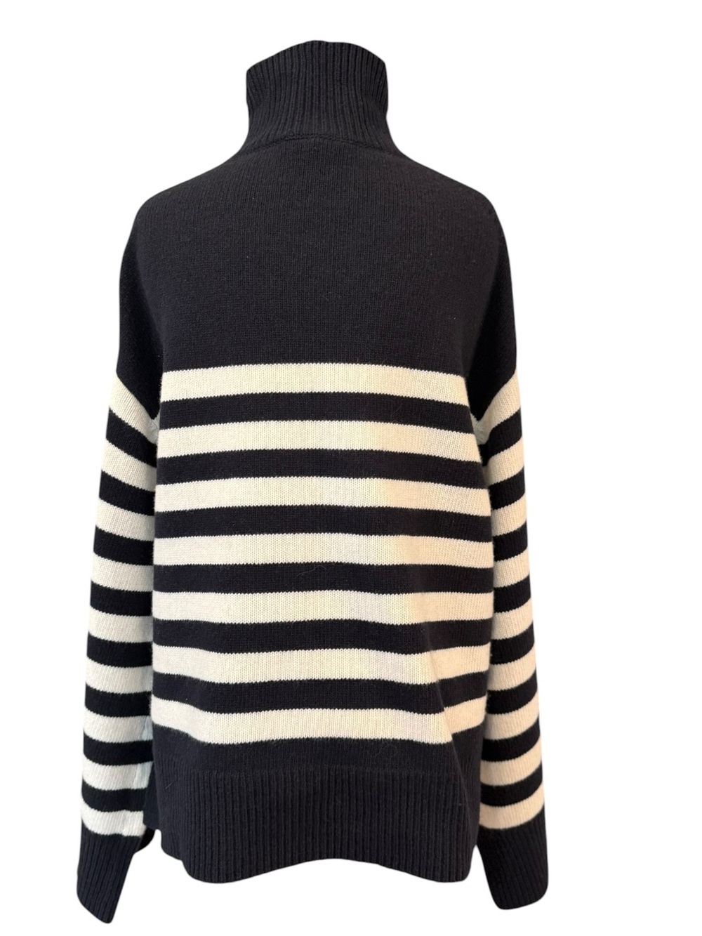Theory Stripe Felted Wool Cashmere Turtleneck Sweater Navy Ivory Large NWT - Picture 4 of 13